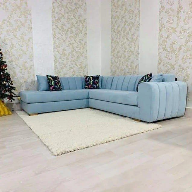L-shape soft foam, Beech wood, light blue - BF53