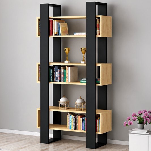 مكتبة أرضية بأرفف بارزة وهيكل حديدي جانبي 80×35سم - NST142
