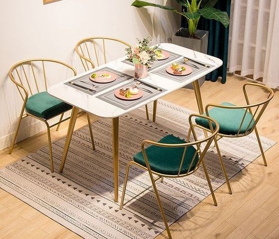 Dining Table, 5 pieces Gold *White - DT138