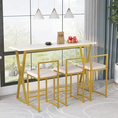 Dining Table, 4 pieces Gold *White - DT135