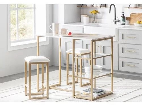 Dining Table, 3 pieces Gold *White - DT131