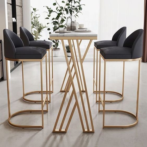 Dining Table, 5 pieces Gold *White - DT128
