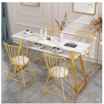 Dining Table, 5 pieces Gold *White - DT125