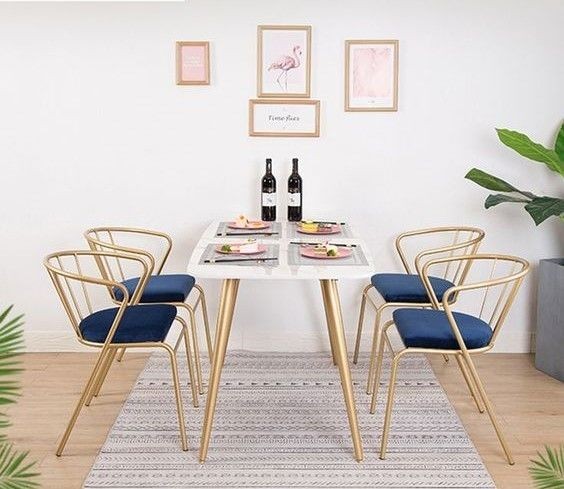 Dining Table, 5 pieces Gold *White - DT118