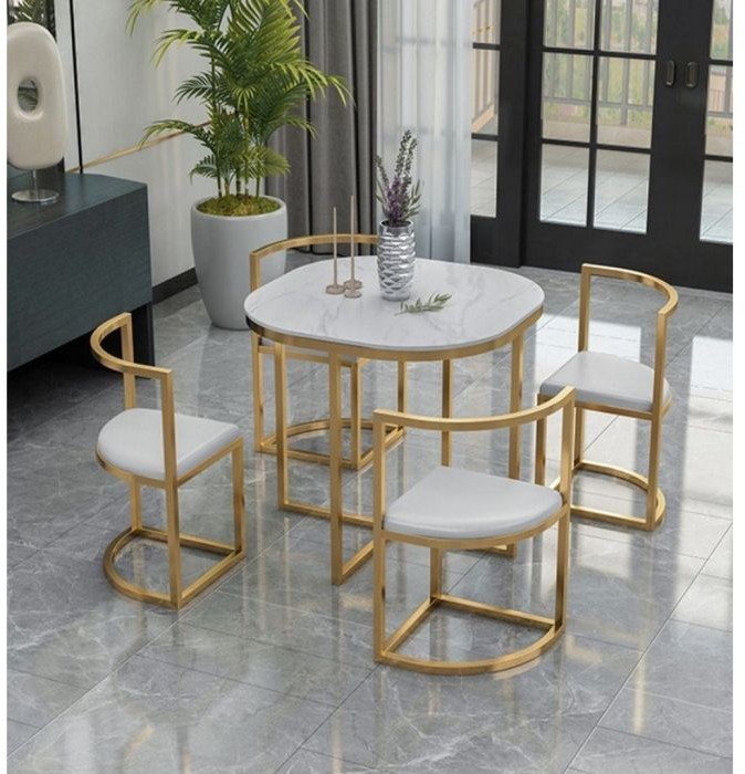 Dining Table, 5 pieces Gold *White - DT111