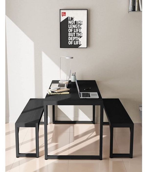 Dining table with 2 benches, Black - S62